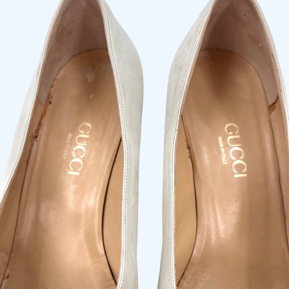 VINTAGE GUCCI IVORY ITALIAN LEATHER HEELS PUMPS SZ 38 B (8) FIT LIKE 7 - Picture 6 of 10